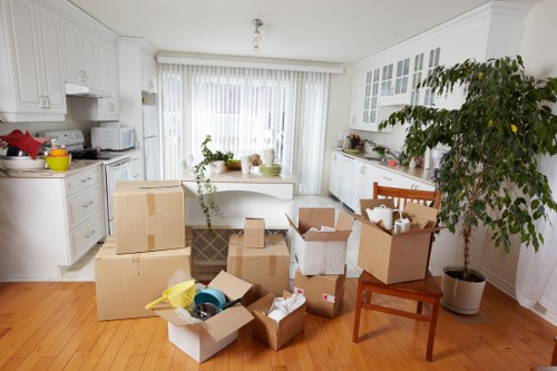 Household furniture being transported by removal van